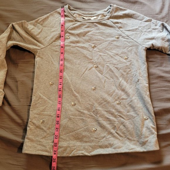 Small Loft Gray Embellished Pearl Rhinestone Sweater - Picture 9 of 9